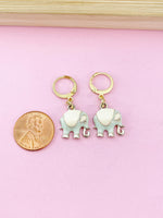 Gold Light Blue Elephant Charm Earrings, N3053