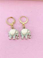 Gold Light Blue Elephant Charm Earrings, N3053