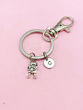 Silver Robot Keychain, Initial Charm, Personalized Keychain