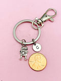 Silver Robot Keychain, Initial Charm, Personalized Keychain