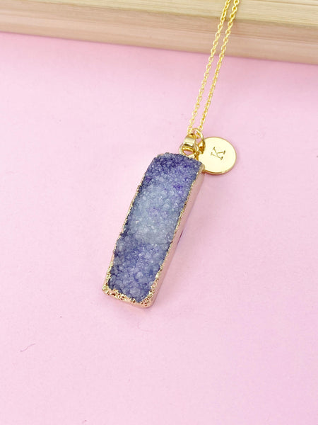 Gold Druzy Agate Necklace, Natural Gemstone Jewelry N4251