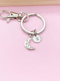 Silver Moon Initial Keychain, Celestial Jewelry