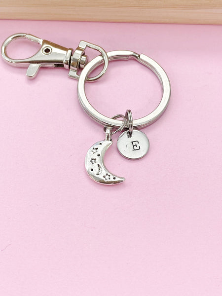 Silver Celestial Moon Charm Keychain, Celestial Jewelry, Half Moon Charm Keychain, N4205B