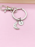 Silver Moon Initial Keychain, Celestial Jewelry