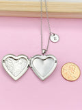 Silver Heart Flower Locket Necklace, Love, Valentine Gift, Keepsake Photo Frame Charm, L013