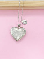 Silver Heart Flower Locket Necklace, Love, Valentine Gift, Keepsake Photo Frame Charm, L013