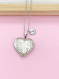 Silver Heart Flower Locket Necklace, Love, Valentine Gift, Keepsake Photo Frame Charm, L013