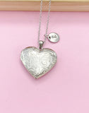 Silver Heart Flower Locket Necklace, Love, Valentine Gift, Keepsake Photo Frame Charm, L013