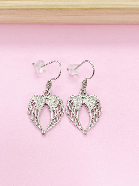 Silver Angel Wing Earrings, Angel Gift, Guardian Angel, Hypoallergenic Earrings, N4456