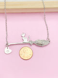 Silver Cute Cat Riding Witch Broom Charm Necklace, Cat On A Broom, Halloween Gift, N5784