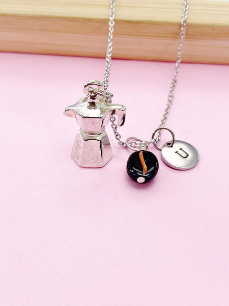 Silver Black Coffee Bean Coffee Maker Charm Necklace, N5788A