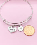 Nana Charm Bangle Bracelet, Initial, Grandmother Gift