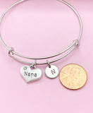 Nana Charm Bangle Bracelet, Initial, Grandmother Gift