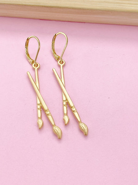 Gold Artist Paintbrush Earrings, Artist Gift, Paint Brush, N5082