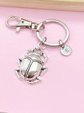Silver Scarab Beetle Bug Charm Keychain, Personalized Initial Gift, N4469