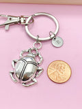 Silver Scarab Beetle Bug Charm Keychain, Personalized Initial Gift, N4469