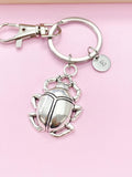 Silver Scarab Beetle Bug Charm Keychain, Personalized Initial Gift, N4469