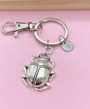 Silver Scarab Beetle Bug Charm Keychain, Personalized Initial Gift, N4469