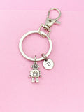 Silver Robot Charm Keychain, Robotic Gift, Personalized Initial Keychain, N4916