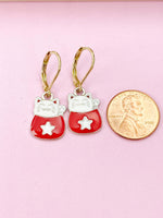 Lucky Earrings, Graduation Gift, Gold Maneki Neko Earrings, Cute Lucky Cat Star Charm Earrings, N3141