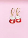 Gold Maneki Neko Earrings: Lucky Cat Star Charm