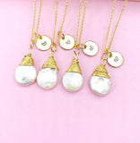 Baroque Pearl Necklace, Gold Wire Wrapped Pendant, Initial Charm, N3406