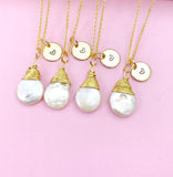 Baroque Pearl Necklace, Gold Wire Wrapped Pendant, Initial Charm, N3406