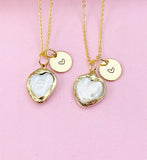 Gold Heart Natural Cultured Pearl Necklace, June Birthday's Gift, N3402