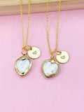 Gold Heart Natural Cultured Pearl Necklace, June Birthday's Gift, N3402