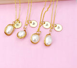 Gold Baroque Pearl Keshi Pearl Charm Necklace, June Birthday Gift, N3464
