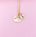 Gold Dinosaur Initial Necklace, Cute Charm Gift