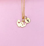Gold Dinosaur Initial Necklace, Cute Charm Gift