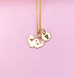 Gold Dinosaur Initial Necklace, Cute Charm Gift