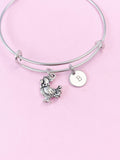 Chicken Charm Bangle Bracelet, Initial, Chicken Lover Gift
