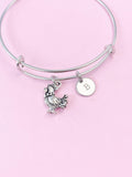Chicken Charm Bangle Bracelet, Initial, Chicken Lover Gift