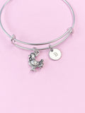 Chicken Charm Bangle Bracelet, Initial, Chicken Lover Gift