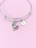 Chicken Charm Bangle Bracelet, Initial, Chicken Lover Gift