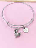 Chicken Charm Bangle Bracelet, Initial, Chicken Lover Gift