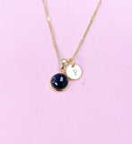 Gold Black Stone Charm Necklace, N3376