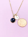 Gold Black Stone Charm Necklace, N3376