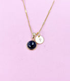 Gold Black Stone Charm Necklace, N3376