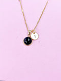 Gold Black Stone Charm Necklace, N3376