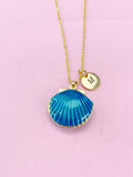 Gold Blue Shell Locket Charm Necklace, Mermaid Girl Gifts, Personalized Customized Gifts, N5277B