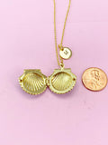 Gold Blue Shell Locket Charm Necklace, Mermaid Girl Gifts, Personalized Customized Gifts, N5277B