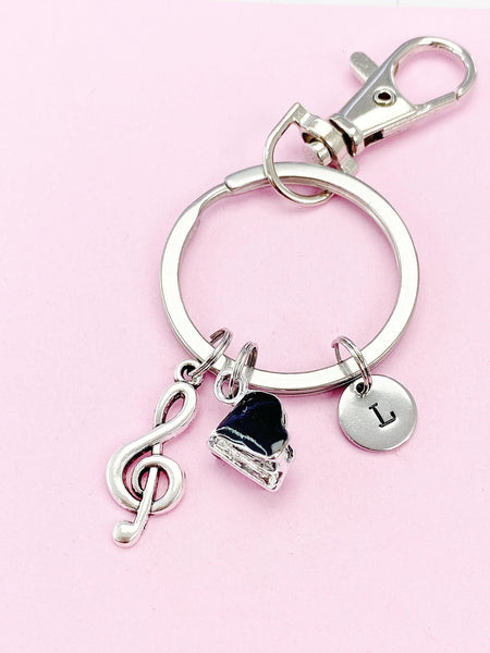 Silver Piano Treble Clef Music Note Charm Keychain Everyday Gift Idea Personalized Customized Made to Order Jewelry, BN2567