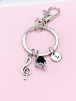 Silver Piano Treble Clef Music Note Charm Keychain Everyday Gift Idea Personalized Customized Made to Order Jewelry, BN2567