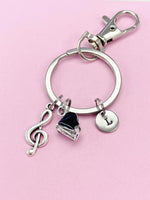 Silver Piano Treble Clef Music Note Charm Keychain Everyday Gift Idea Personalized Customized Made to Order Jewelry, BN2567