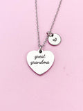 Engraved Heart Great Grandma Necklace, Stainless Steel Initial Charm