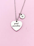 Engraved Heart Great Grandma Necklace, Stainless Steel Initial Charm
