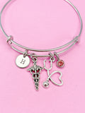 Silver Caduceus Stethoscope Charm Bracelet, Doctor Nurse Bracelet, Med School, Graduation Gift, Personalized Gift, N4580
